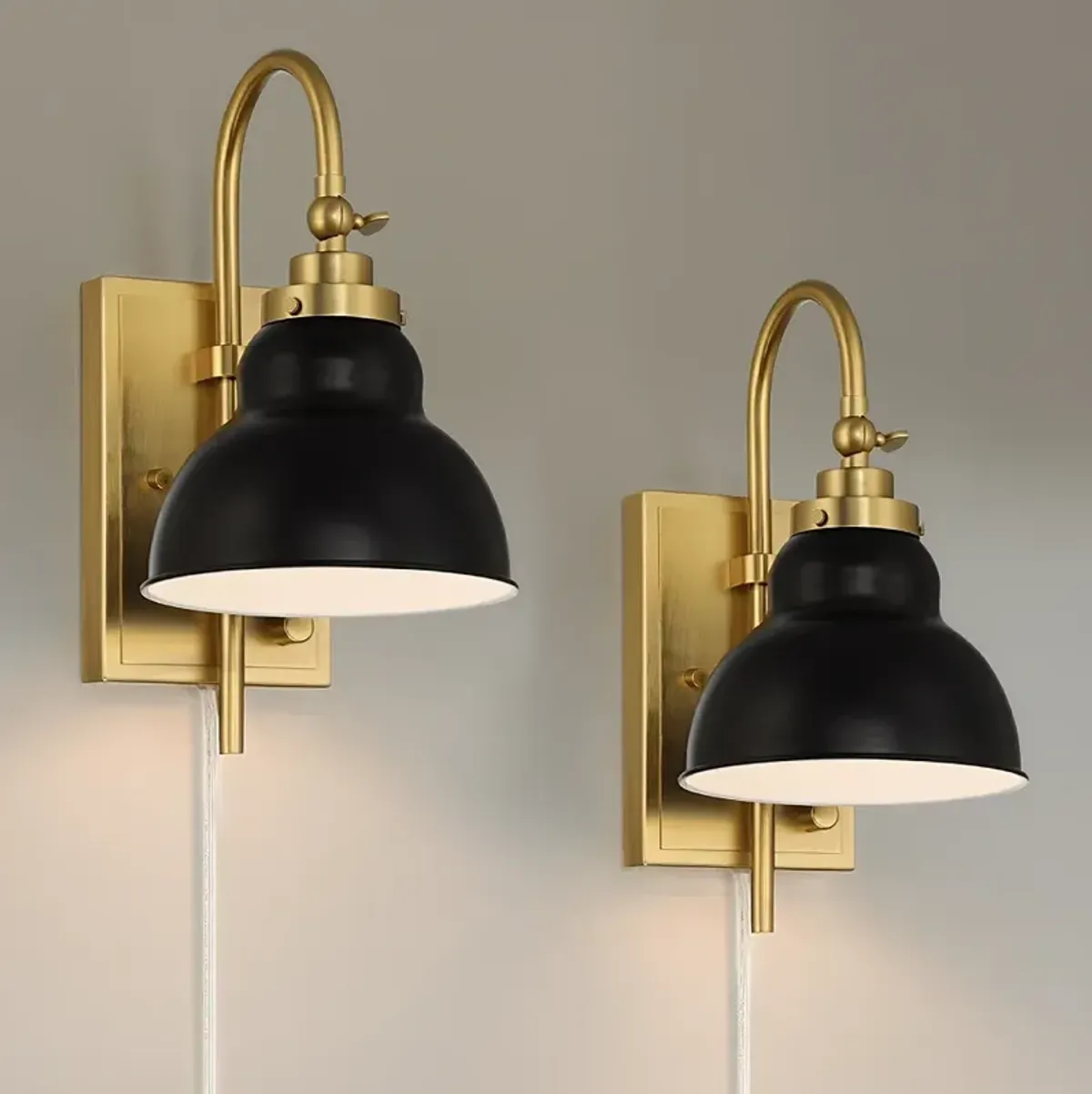 Possini Euro Lilith 13 1/2"H Antique Brass Plug-In Wall Light Set of 2