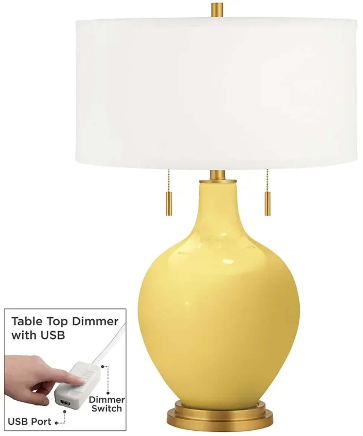 Daffodil Yellow Toby Brass Accents Table Lamp with USB Dimmer