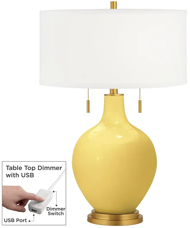 Daffodil Yellow Toby Brass Accents Table Lamp with USB Dimmer