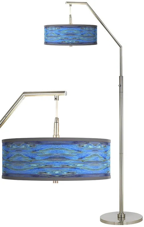 Giclee Glow 71 1/2" Oceanside Blue Shade Modern Arc Floor Lamp