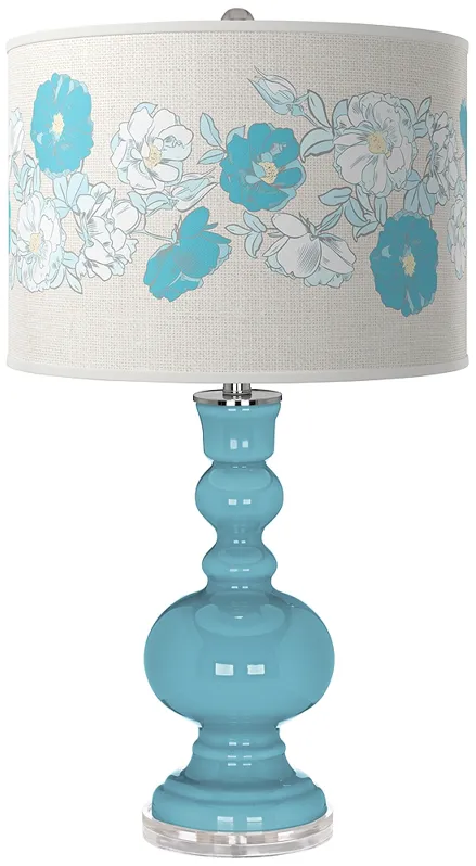 Color Plus Apothecary 30" Rose Bouquet Nautilus Blue Table Lamp