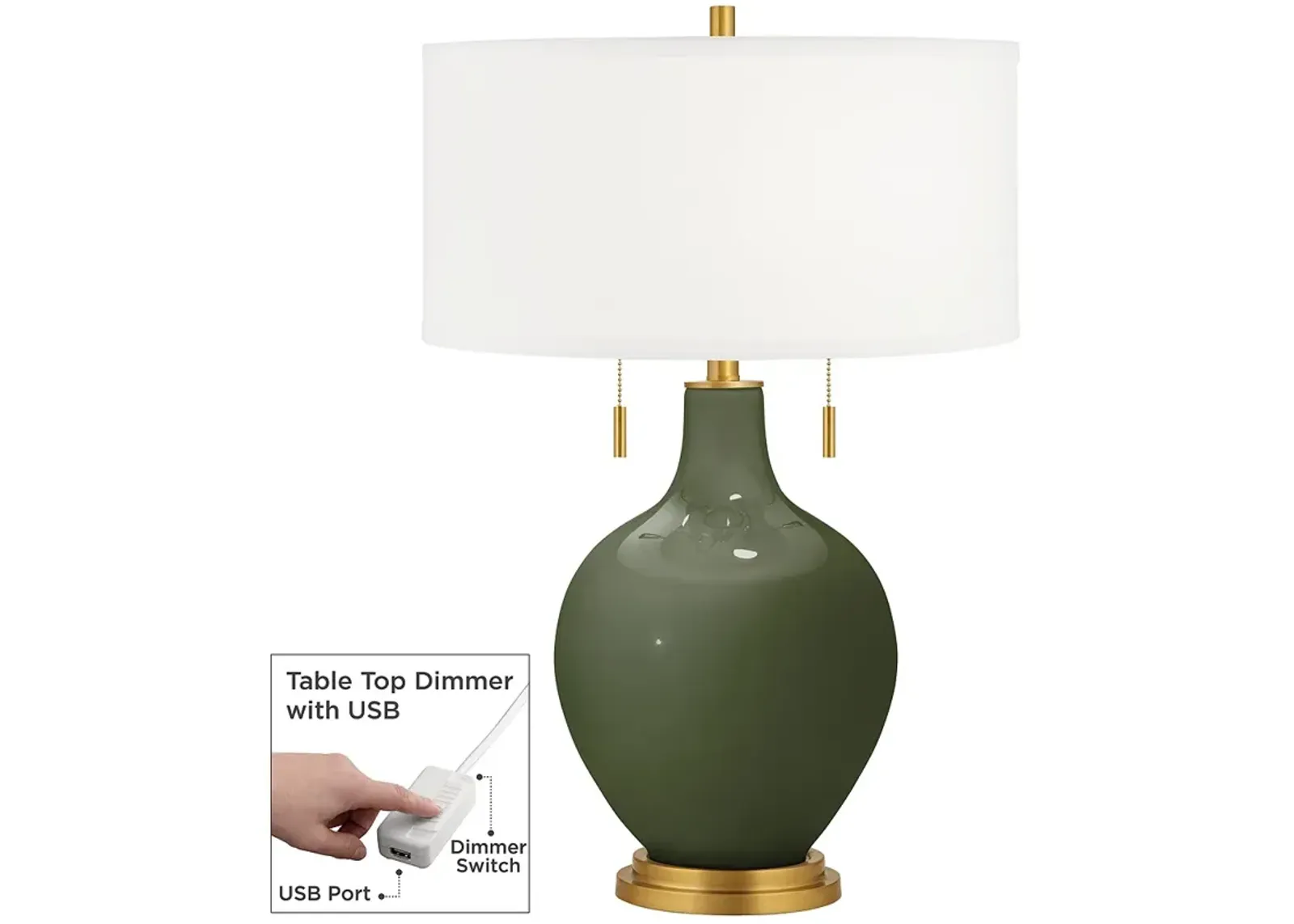 Color Plus Toby Brass 28" Secret Garden Green Lamp with USB Dimmer