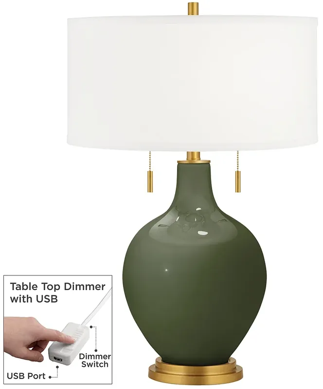 Color Plus Toby Brass 28" Secret Garden Green Lamp with USB Dimmer