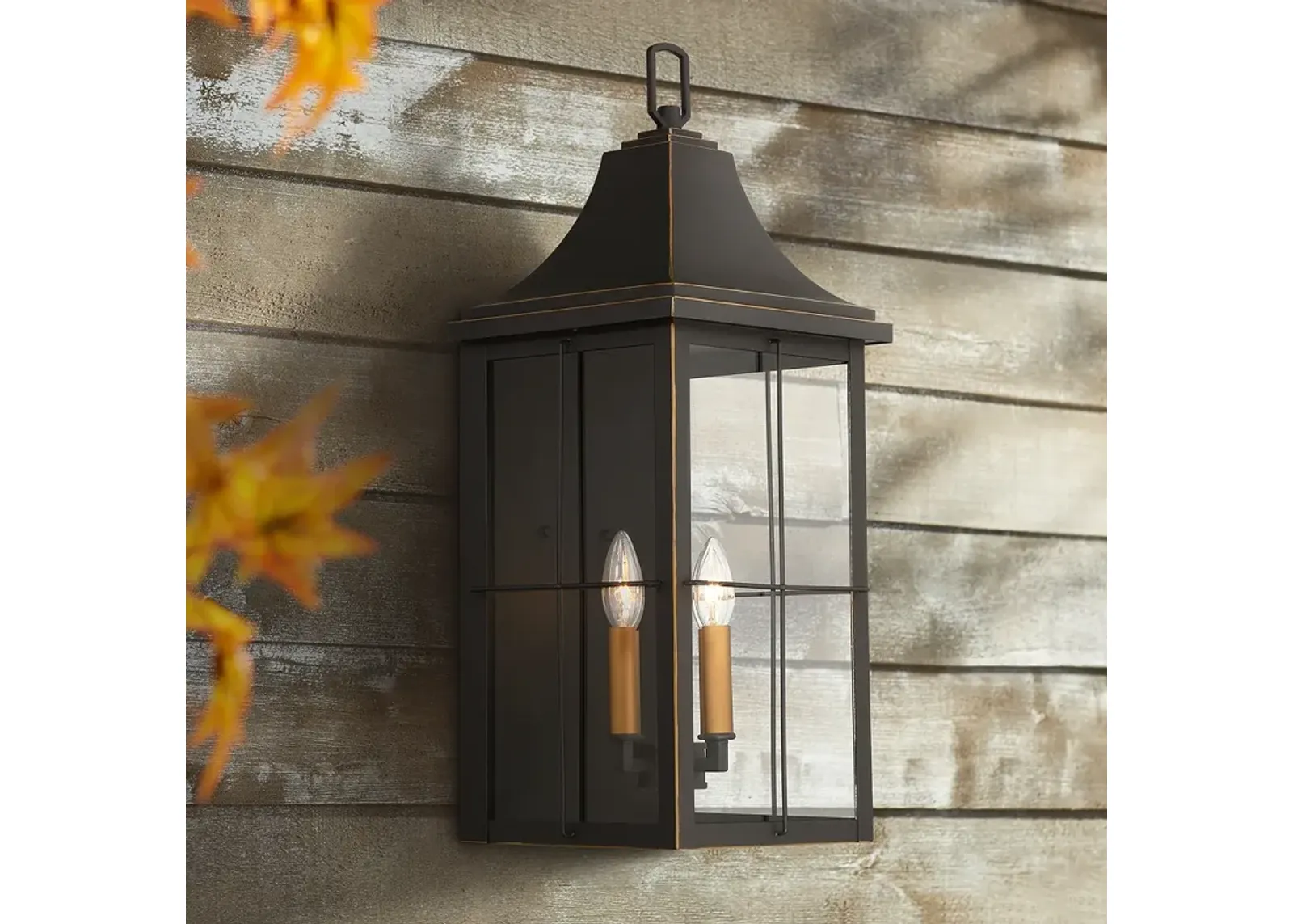 Sunderland 24 3/4" High Black and Warm Gold Outdoor Wall Light Lantern