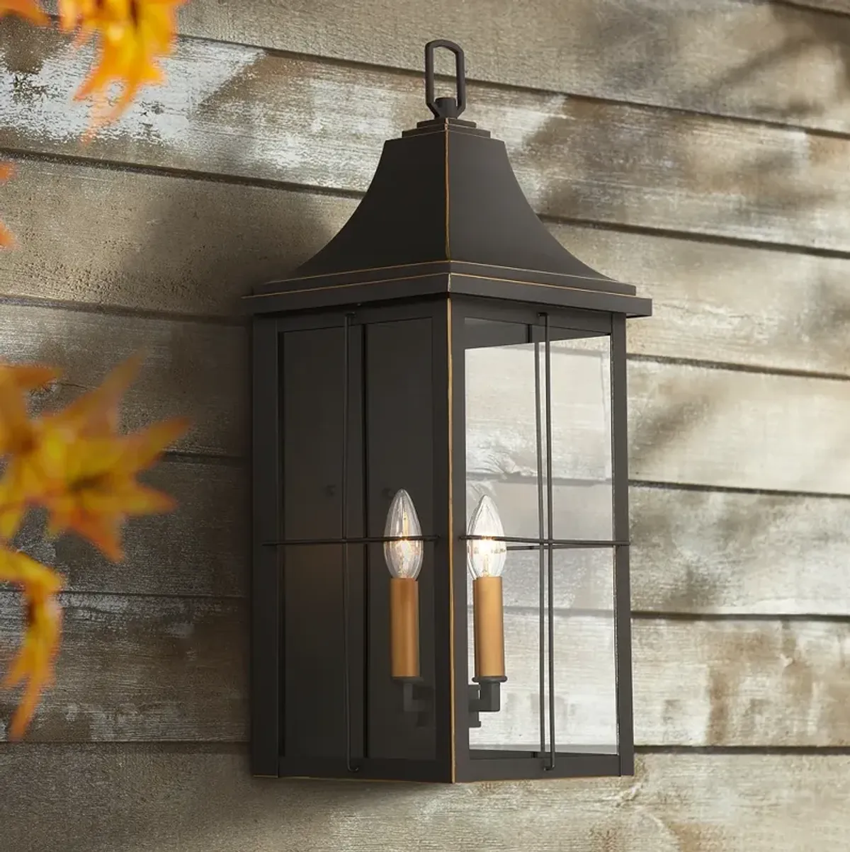 Sunderland 24 3/4" High Black and Warm Gold Outdoor Wall Light Lantern