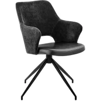 Darcie Black Leatherette and Fabric Swivel Armchair
