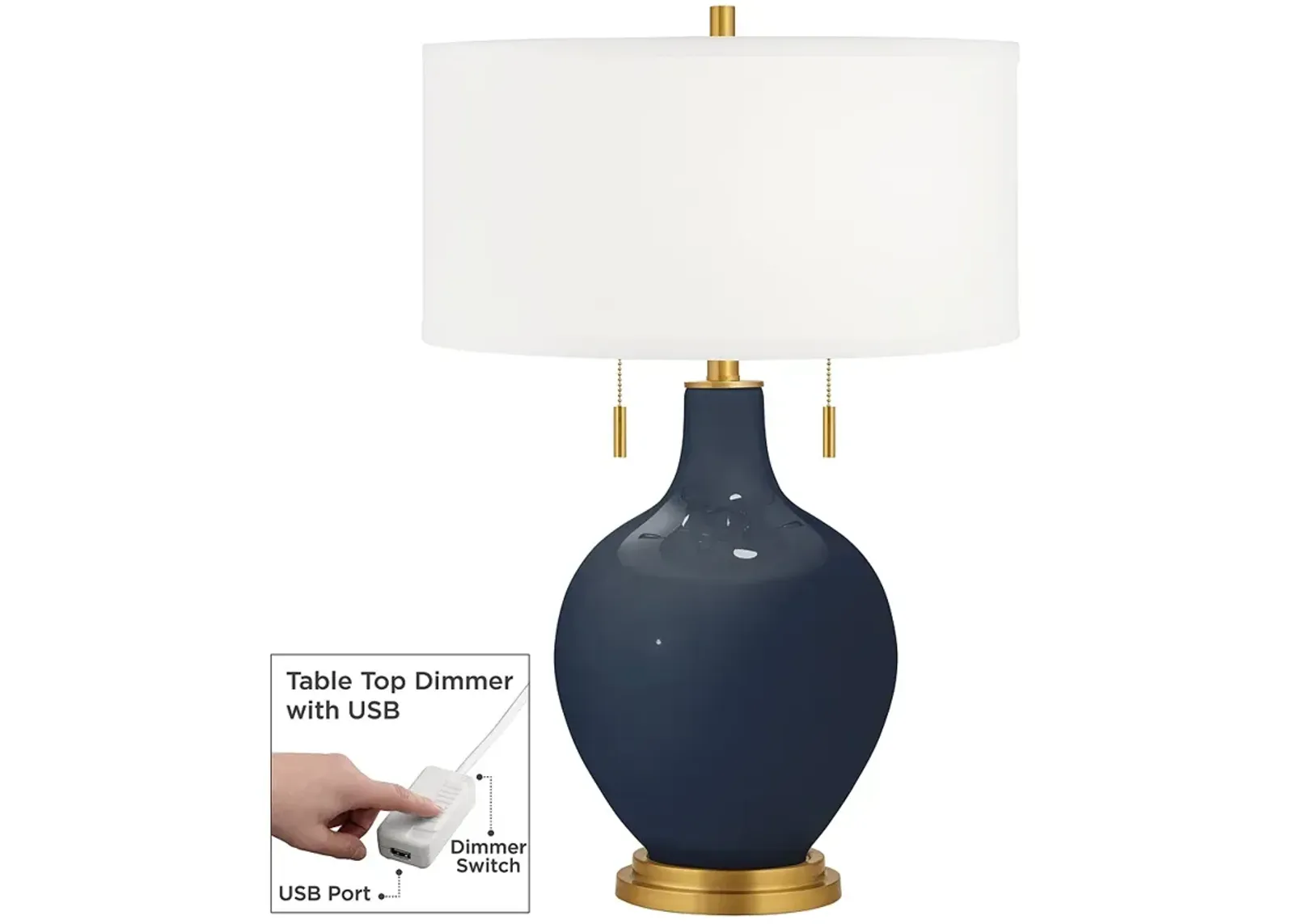 Color Plus Toby Brass 28" High Naval Blue Table Lamp with USB Dimmer