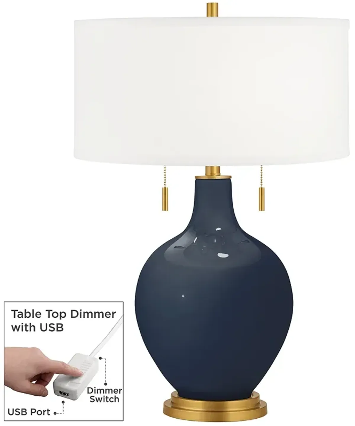 Color Plus Toby Brass 28" High Naval Blue Table Lamp with USB Dimmer