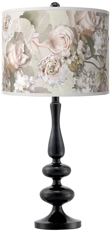Giclee Gallery Rosy Blossoms Shade 29" High Paley Black Table Lamp