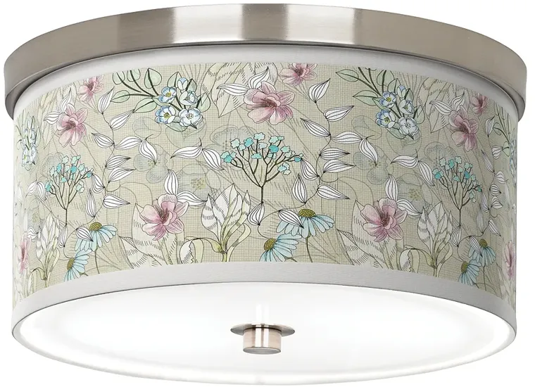 Botanical Giclee Nickel 10 1/4" Wide Ceiling Light