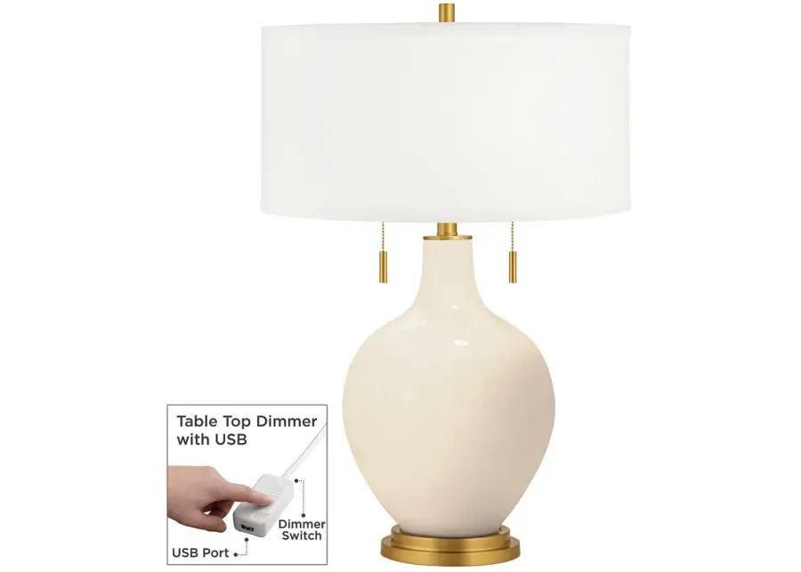 Color Plus Toby Brass 28" Steamed Milk White Table Lamp with Dimmer