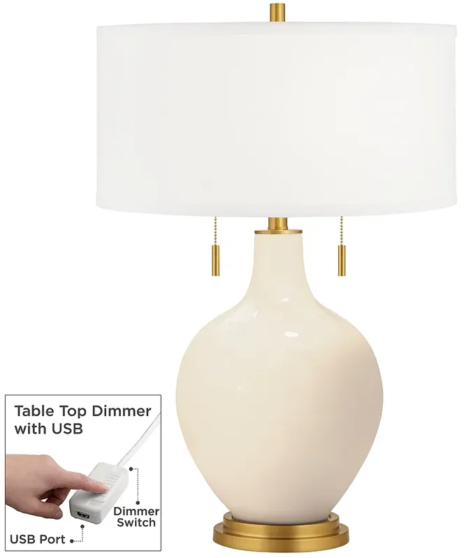 Color Plus Toby Brass 28" Steamed Milk White Table Lamp with Dimmer