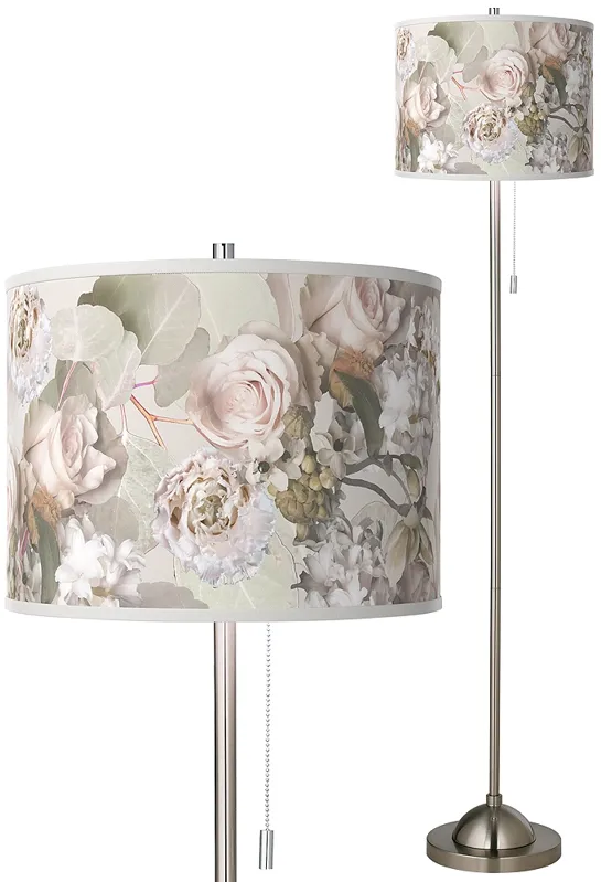 Giclee Gallery 62" Rosy Blossoms Shade Nickel Pull Chain Floor Lamp