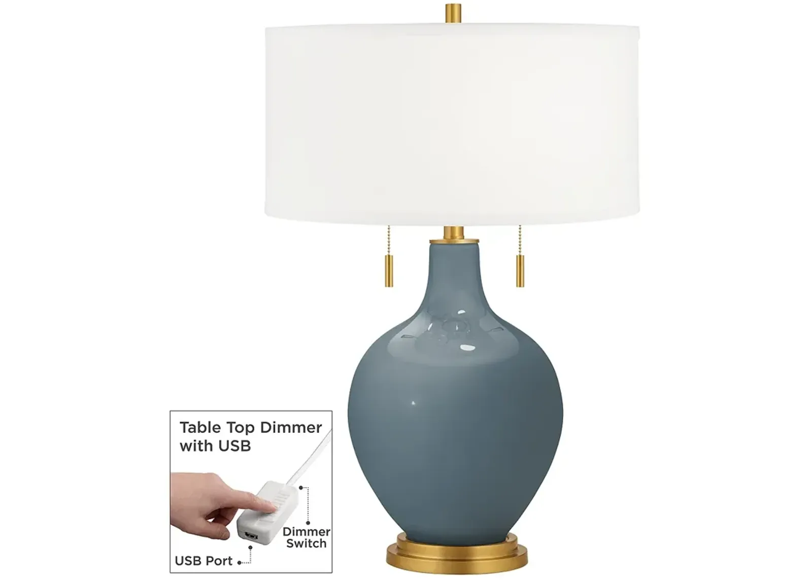 Color Plus Toby Brass 28" Smoky Blue Table Lamp with USB Dimmer