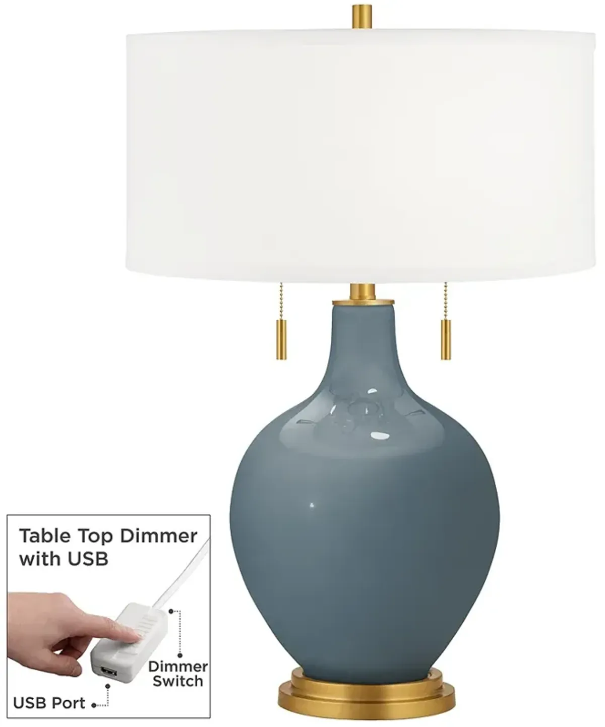 Smoky Blue Toby Brass Accents Table Lamp with Dimmer