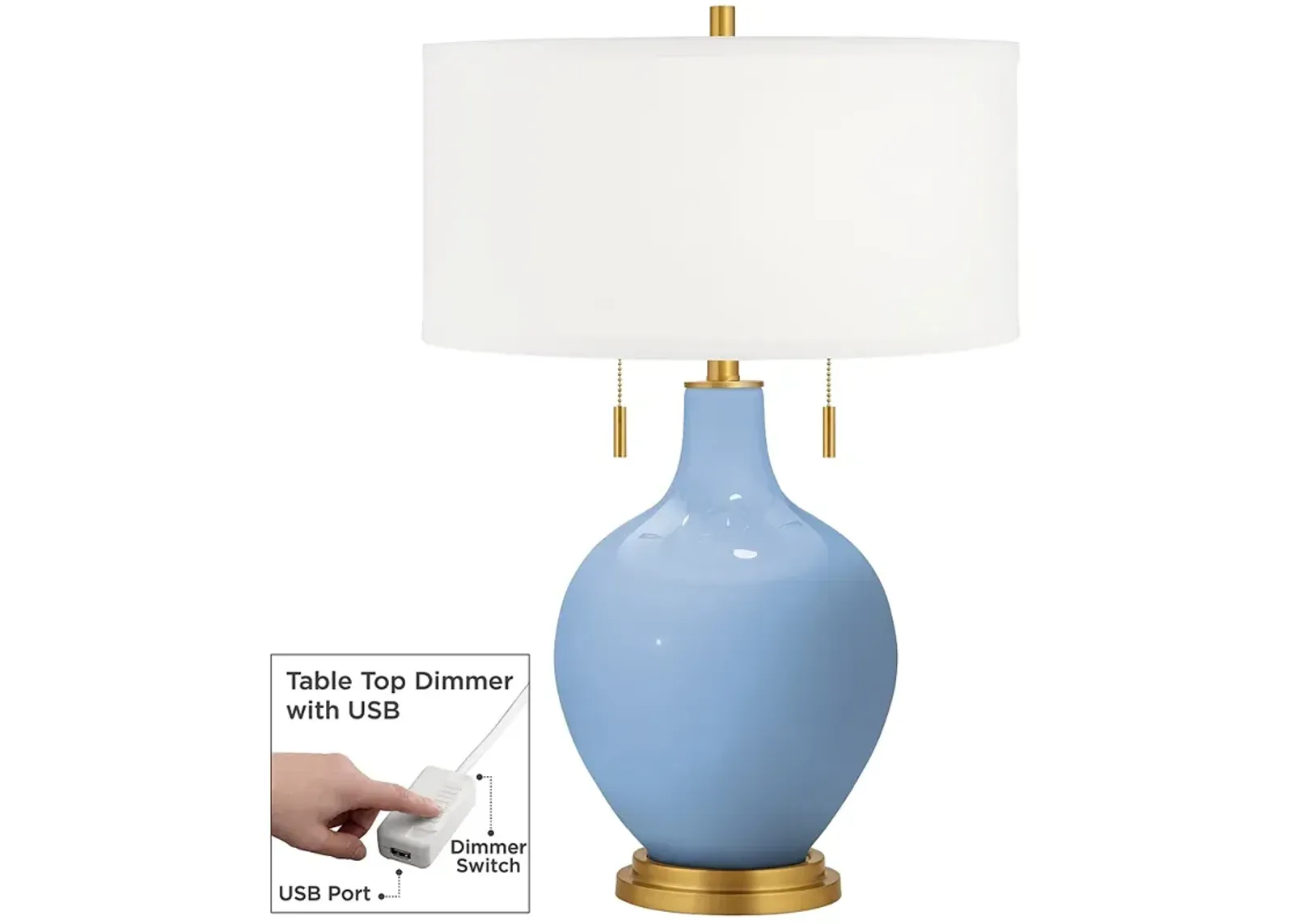 Color Plus Toby Brass 28" Placid Blue Table Lamp with USB Dimmer