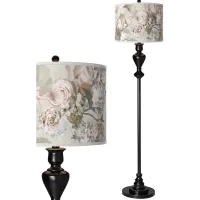 Giclee Glow 58" High Rosy Blossoms Shade Black Bronze Floor Lamp