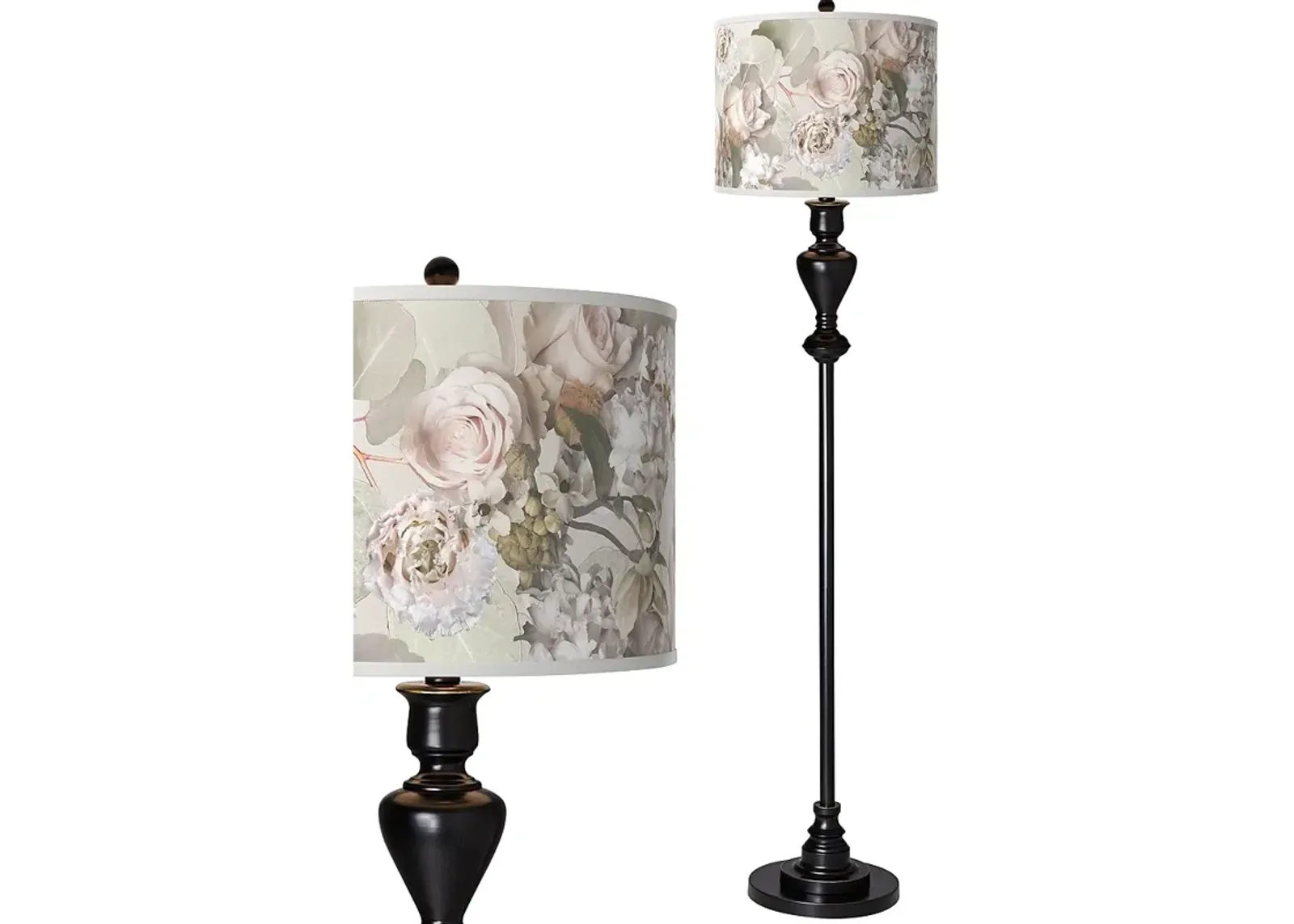 Giclee Glow 58" High Rosy Blossoms Shade Black Bronze Floor Lamp