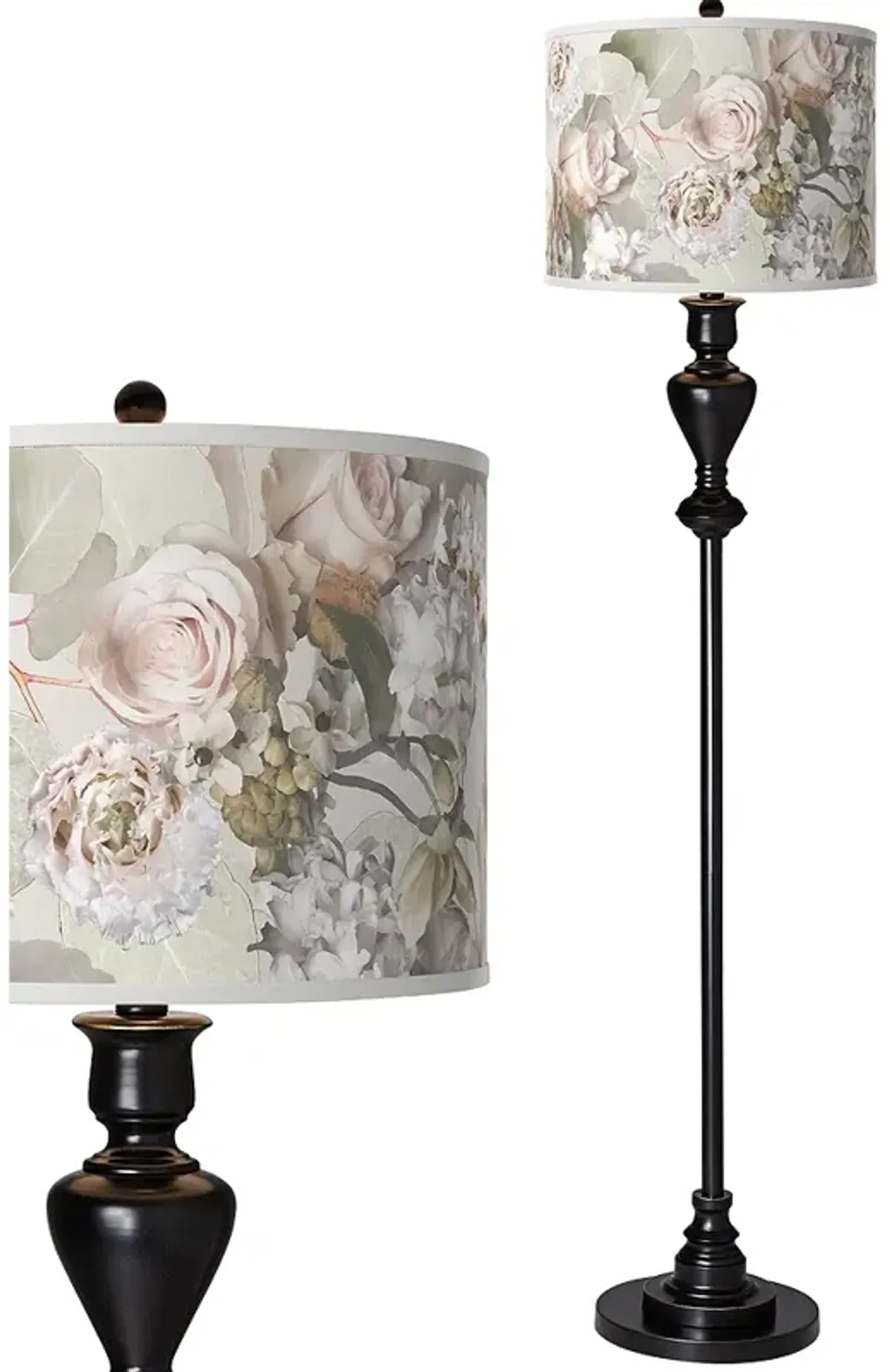 Giclee Glow 58" High Rosy Blossoms Shade Black Bronze Floor Lamp