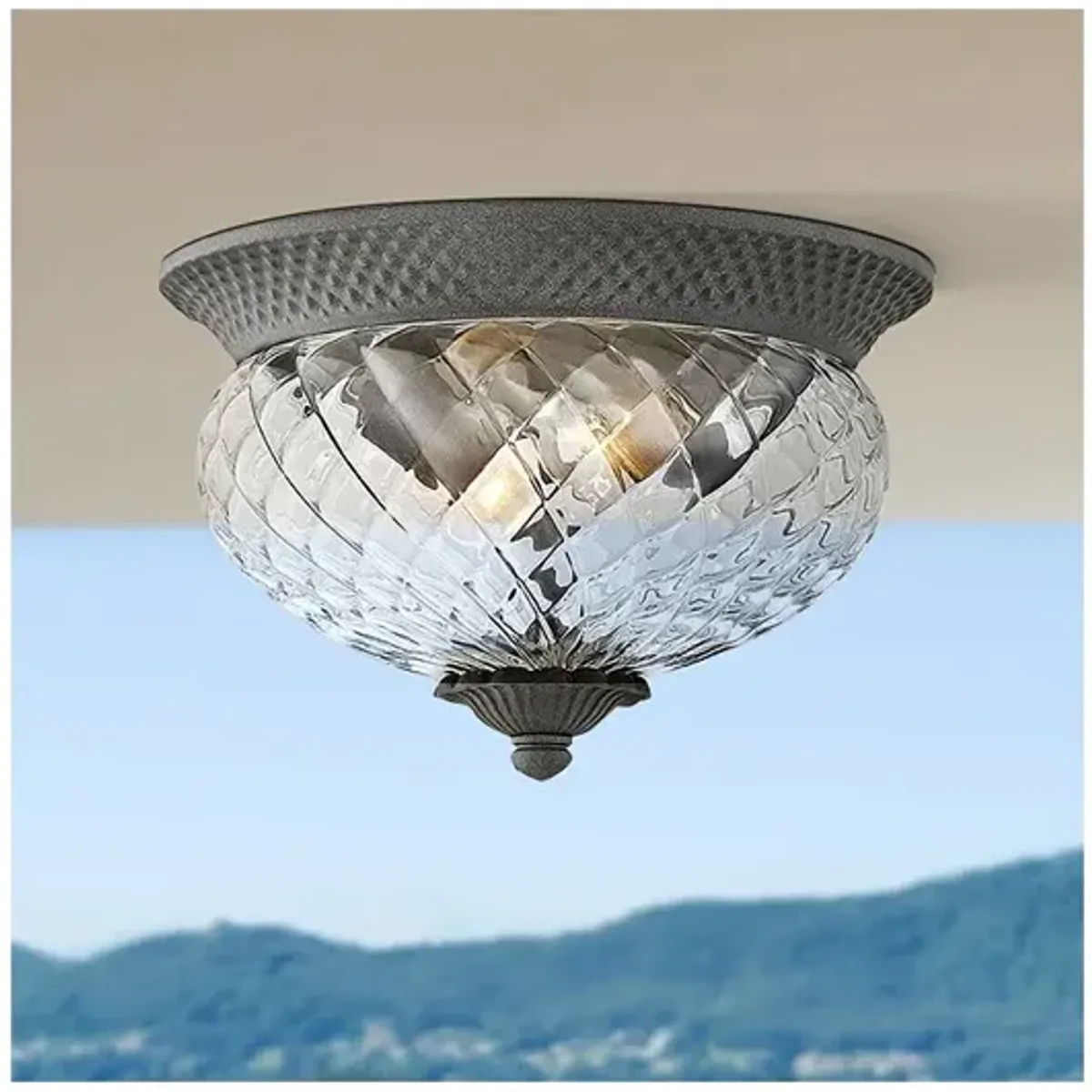 Hinkley Plantation 12"W Black 2-Light Outdoor Ceiling Light