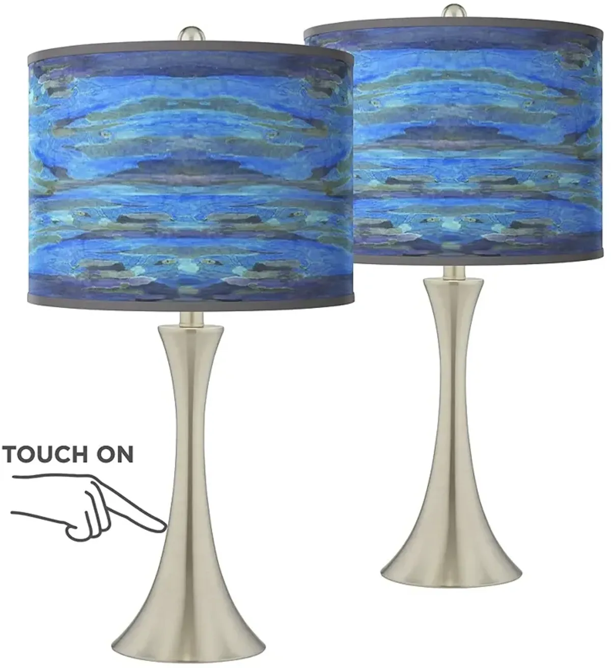 Oceanside Trish Brushed Nickel Touch Table Lamps Set of 2