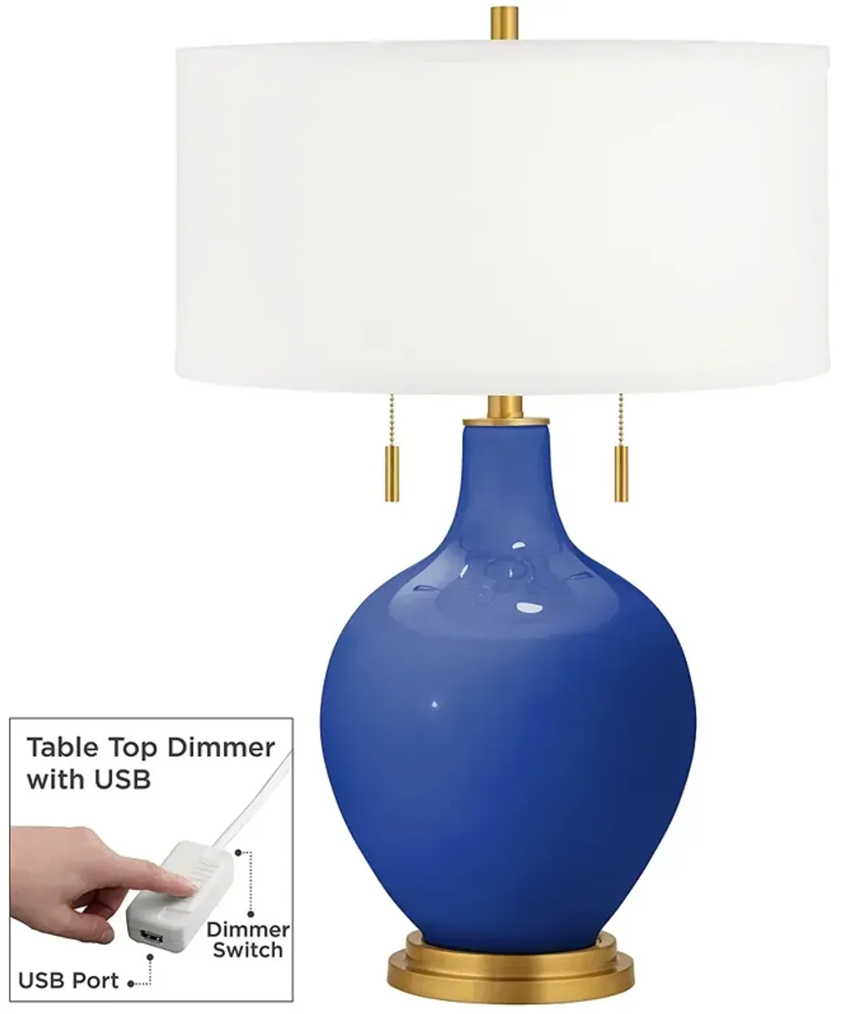 Dazzling Blue Toby Brass Accents Table Lamp with Dimmer