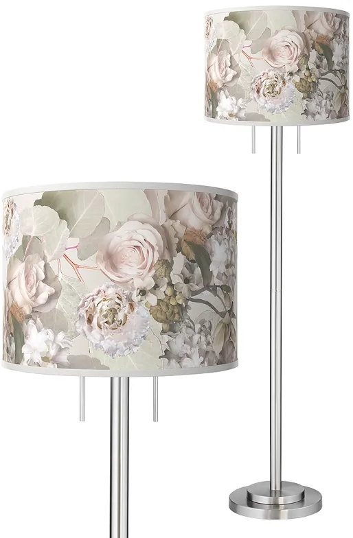 Giclee Glow Garth 63" Rosy Blossoms Shade Brushed Nickel Floor Lamp