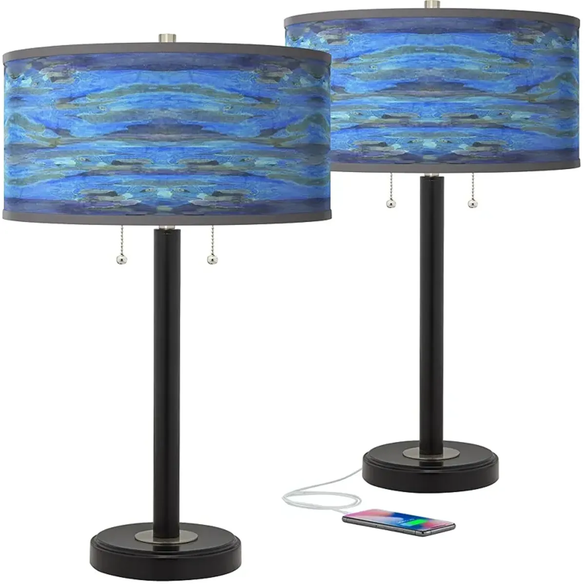 Oceanside Arturo Black Bronze USB Table Lamps Set of 2