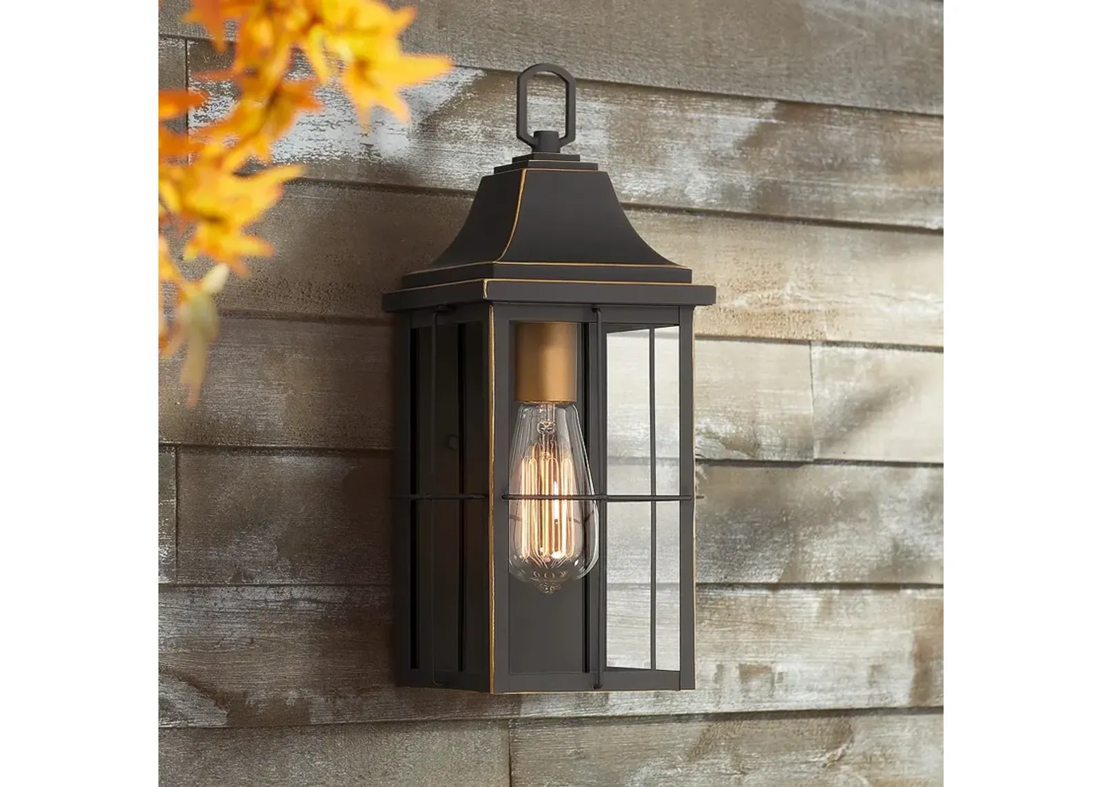 John Timberland Sunderland 15" High Black Warm Gold Outdoor Wall Light