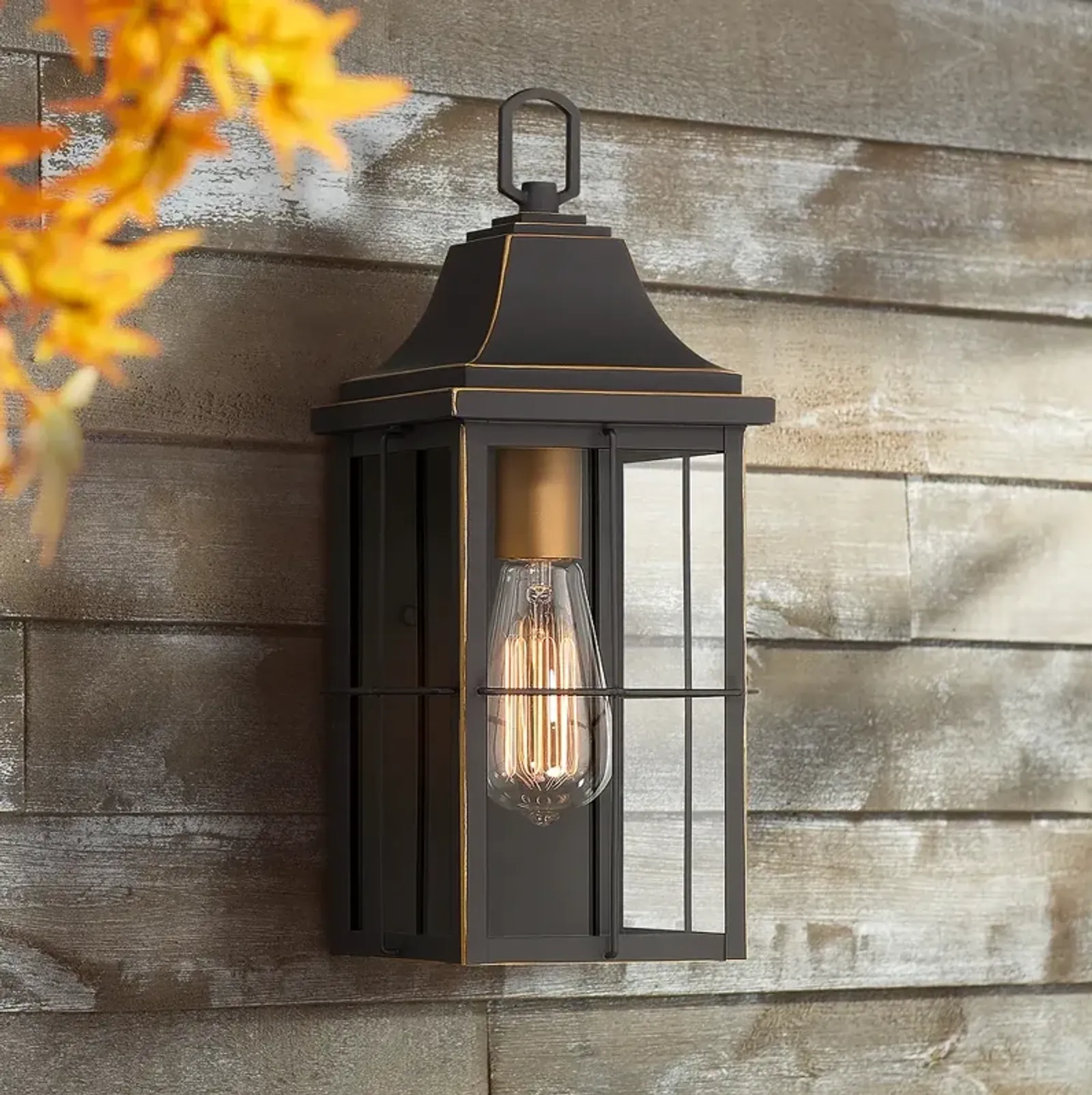 John Timberland Sunderland 15" High Black Warm Gold Outdoor Wall Light