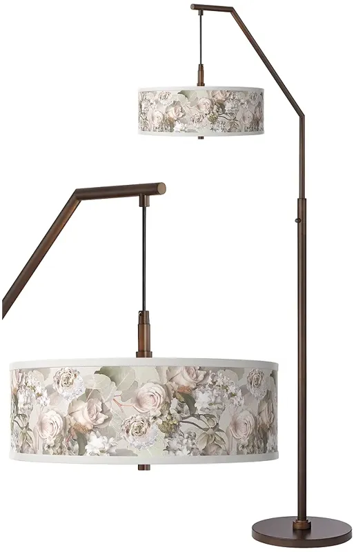 Rosy Blossoms Bronze Downbridge Arc Floor Lamp