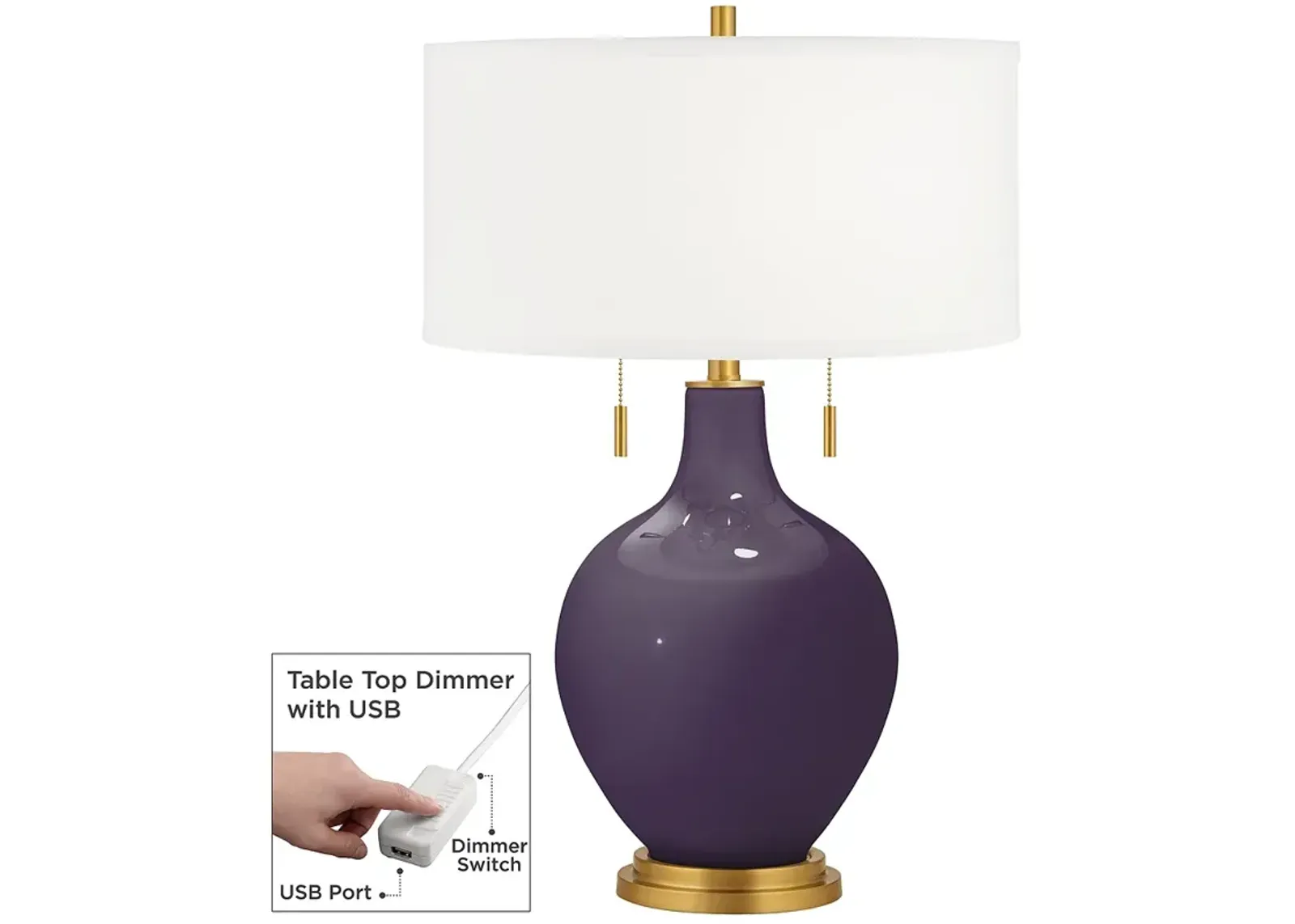 Quixotic Plum Toby Brass Accents Table Lamp with Dimmer