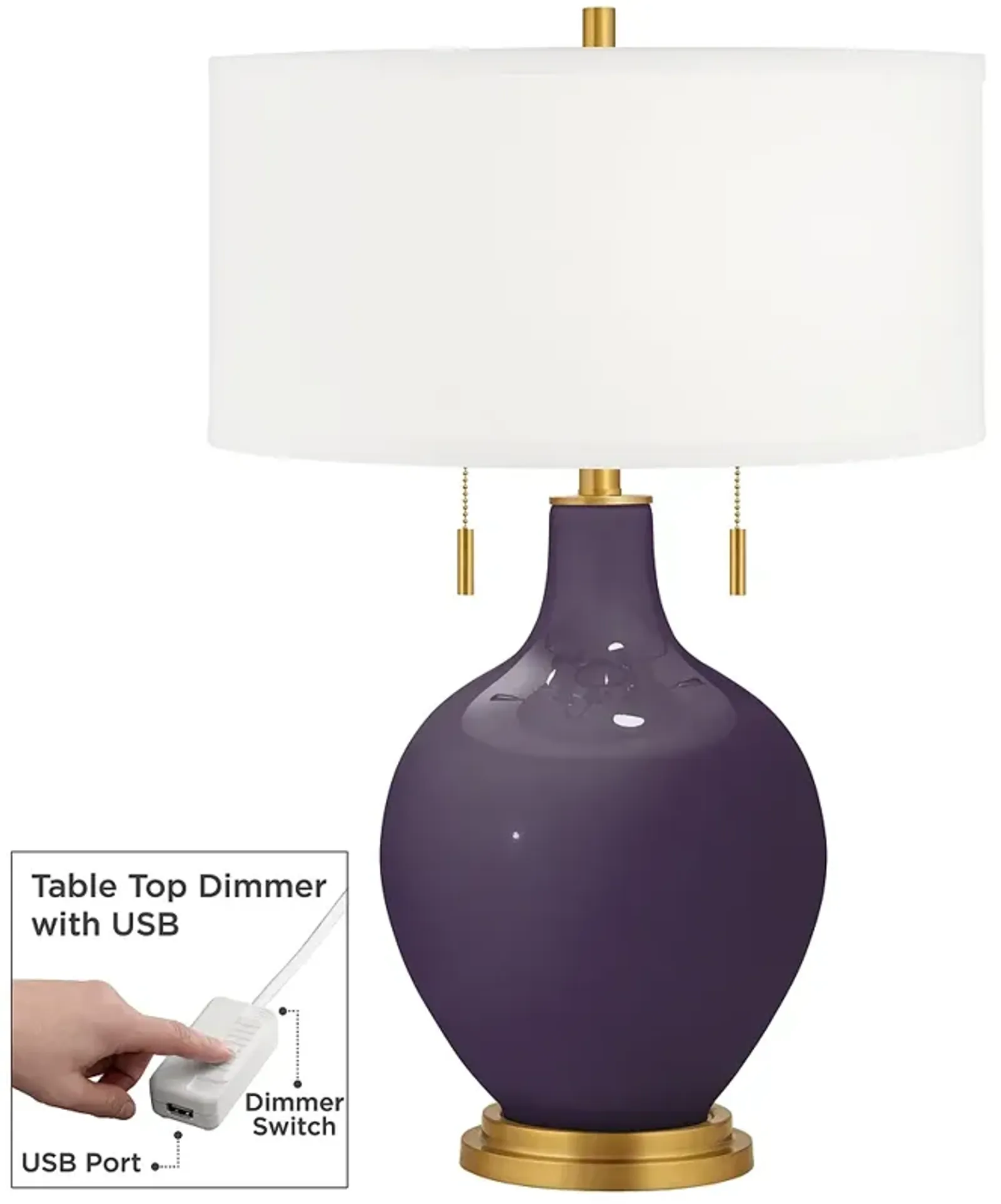 Quixotic Plum Toby Brass Accents Table Lamp with Dimmer