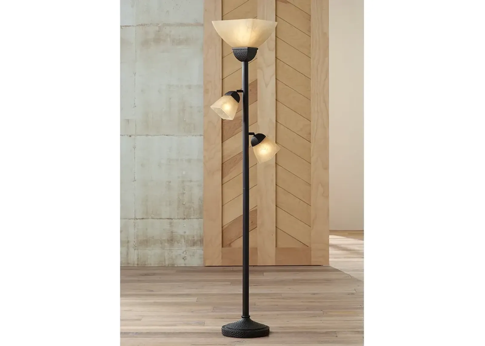 Franklin Iron 71 1/2" Bronze and Champagne Glass Torchiere Floor Lamp