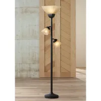 Franklin Iron 71 1/2" Bronze and Champagne Glass Torchiere Floor Lamp