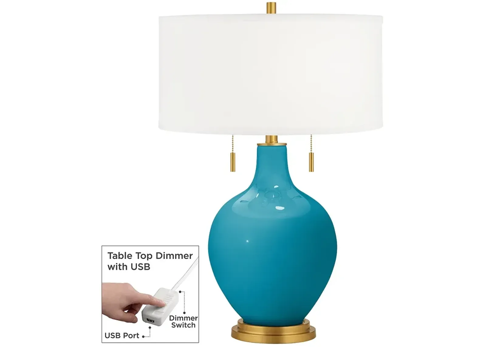 Color Plus Toby Brass 28" Caribbean Sea Blue Lamp with USB Dimmer