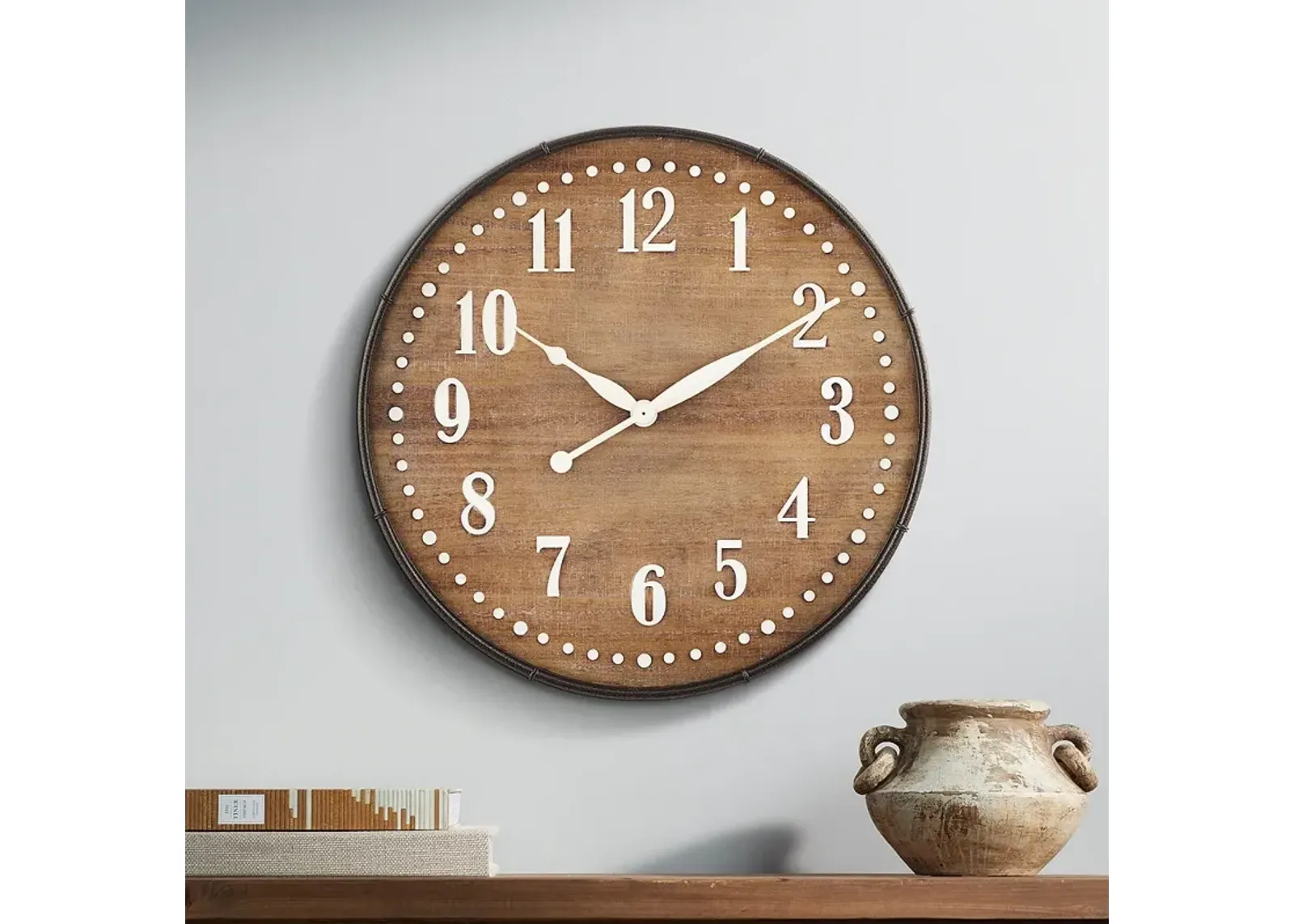 Sweetwater 23 3/4" Round Matte Wood Grain Brown Wall Clock