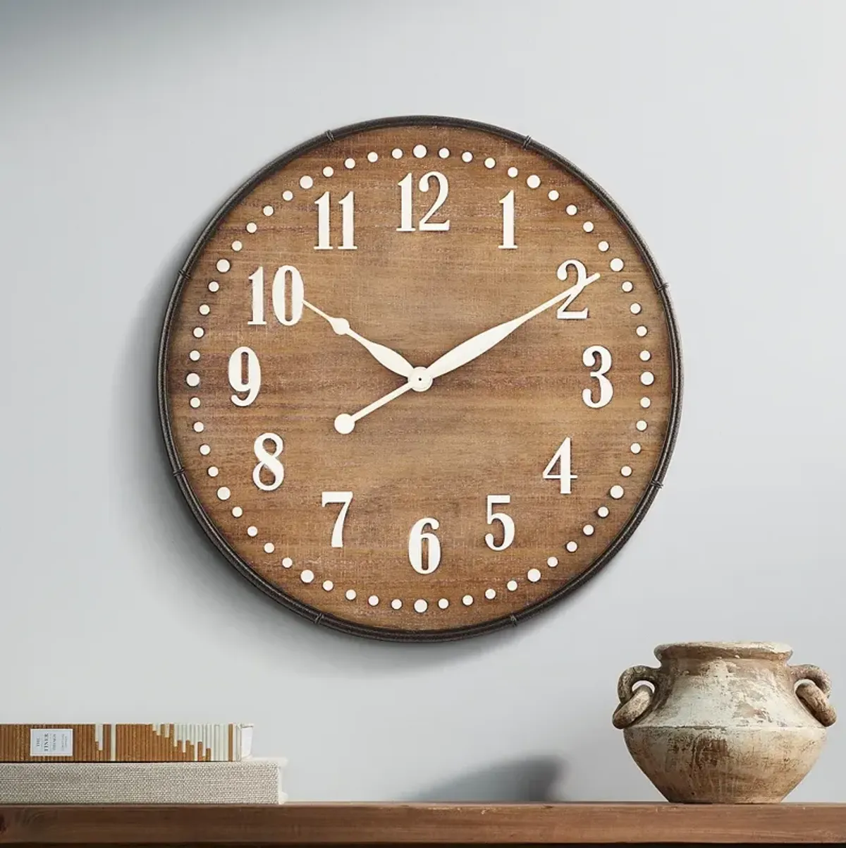 Sweetwater 23 3/4" Round Matte Wood Grain Brown Wall Clock