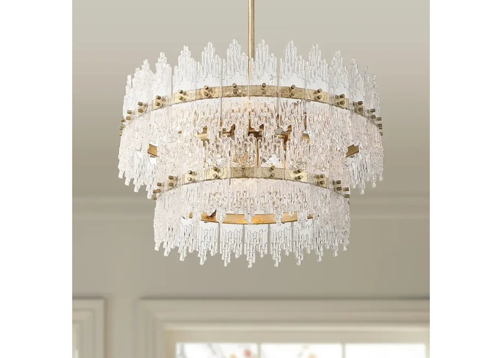 Possini Euro Elsa 23 1/2" Brass with Textured Glass 7-Light Pendant