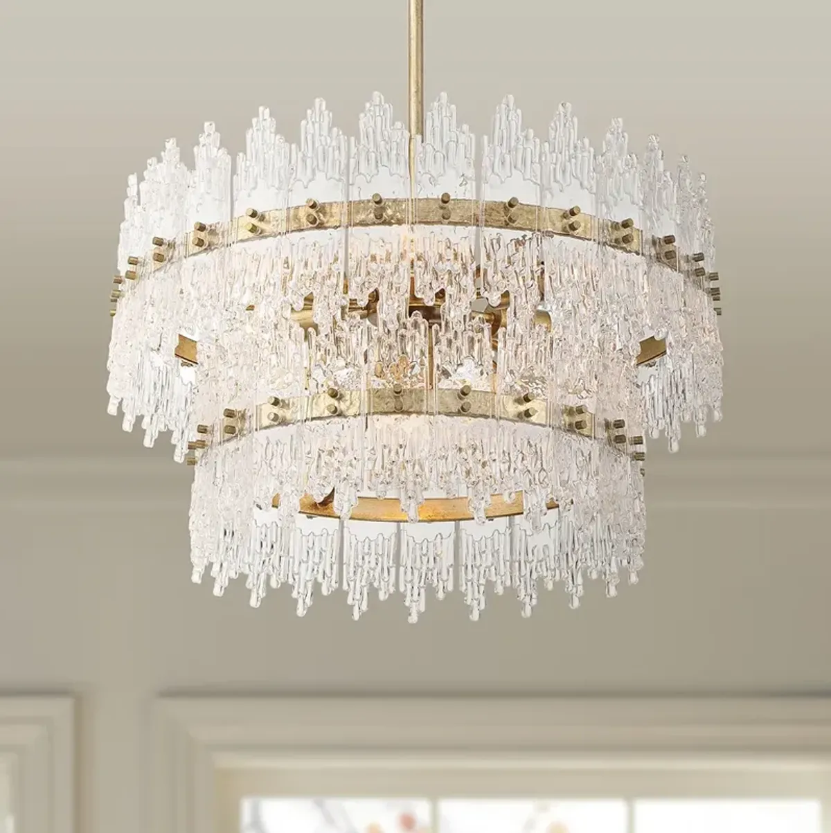 Possini Euro Elsa 23 1/2" Brass with Textured Glass 7-Light Pendant