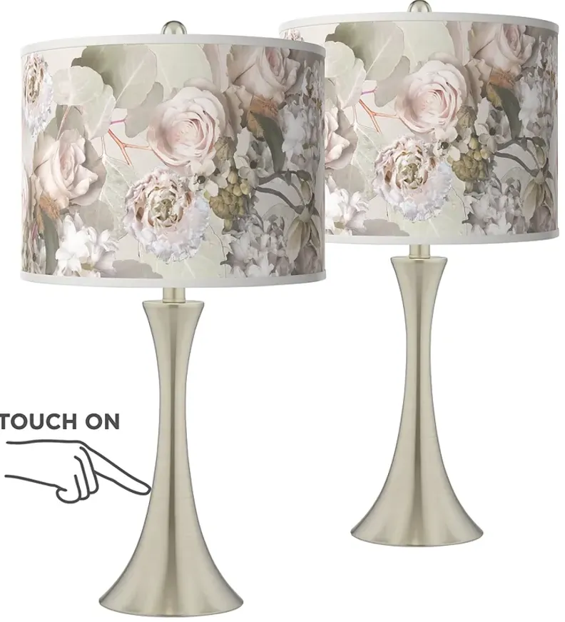Giclee Glow Trish 24" Rosy Blossoms and Nickel Touch Lamps Set of 2