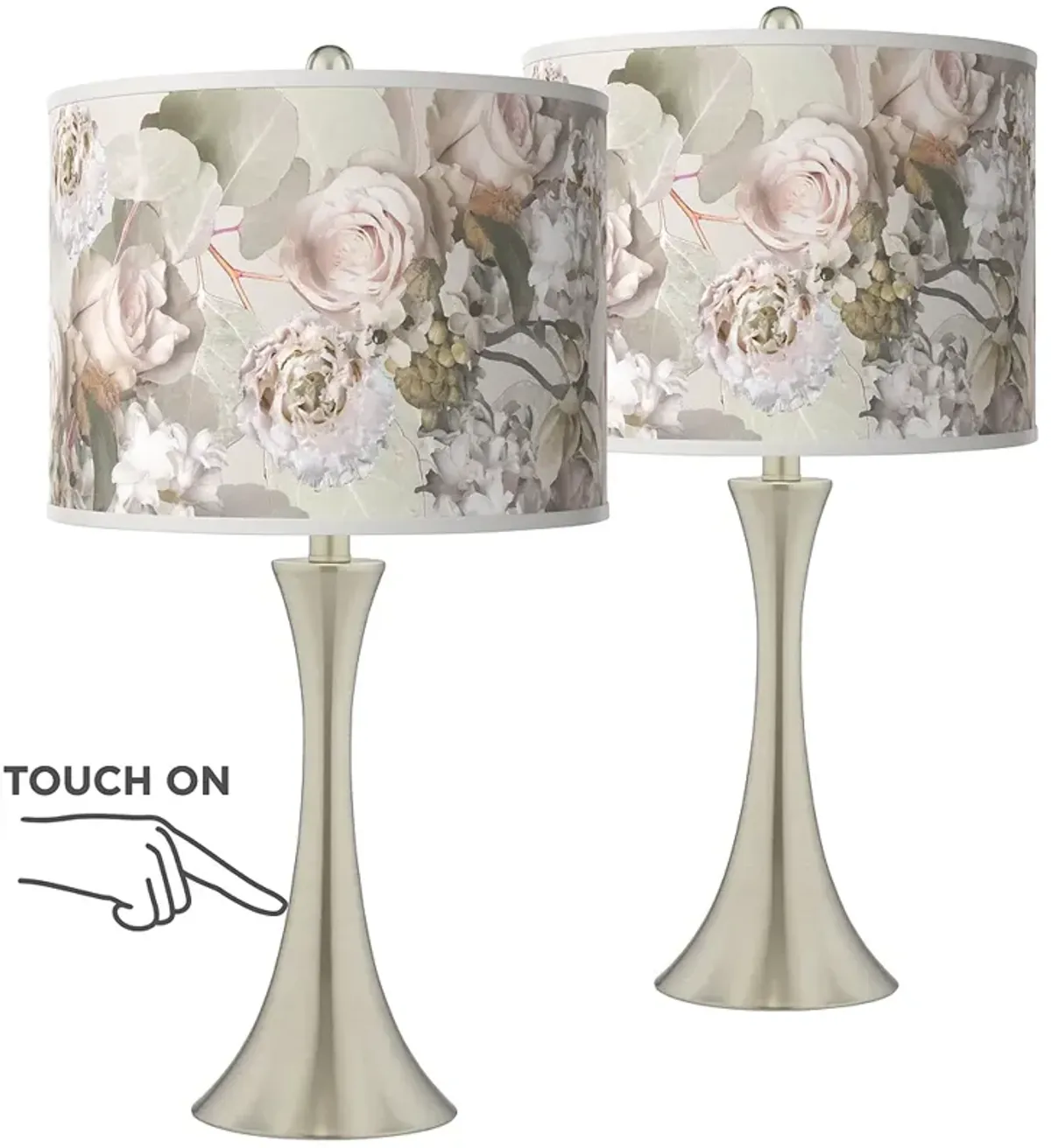 Giclee Glow Trish 24" Rosy Blossoms and Nickel Touch Lamps Set of 2