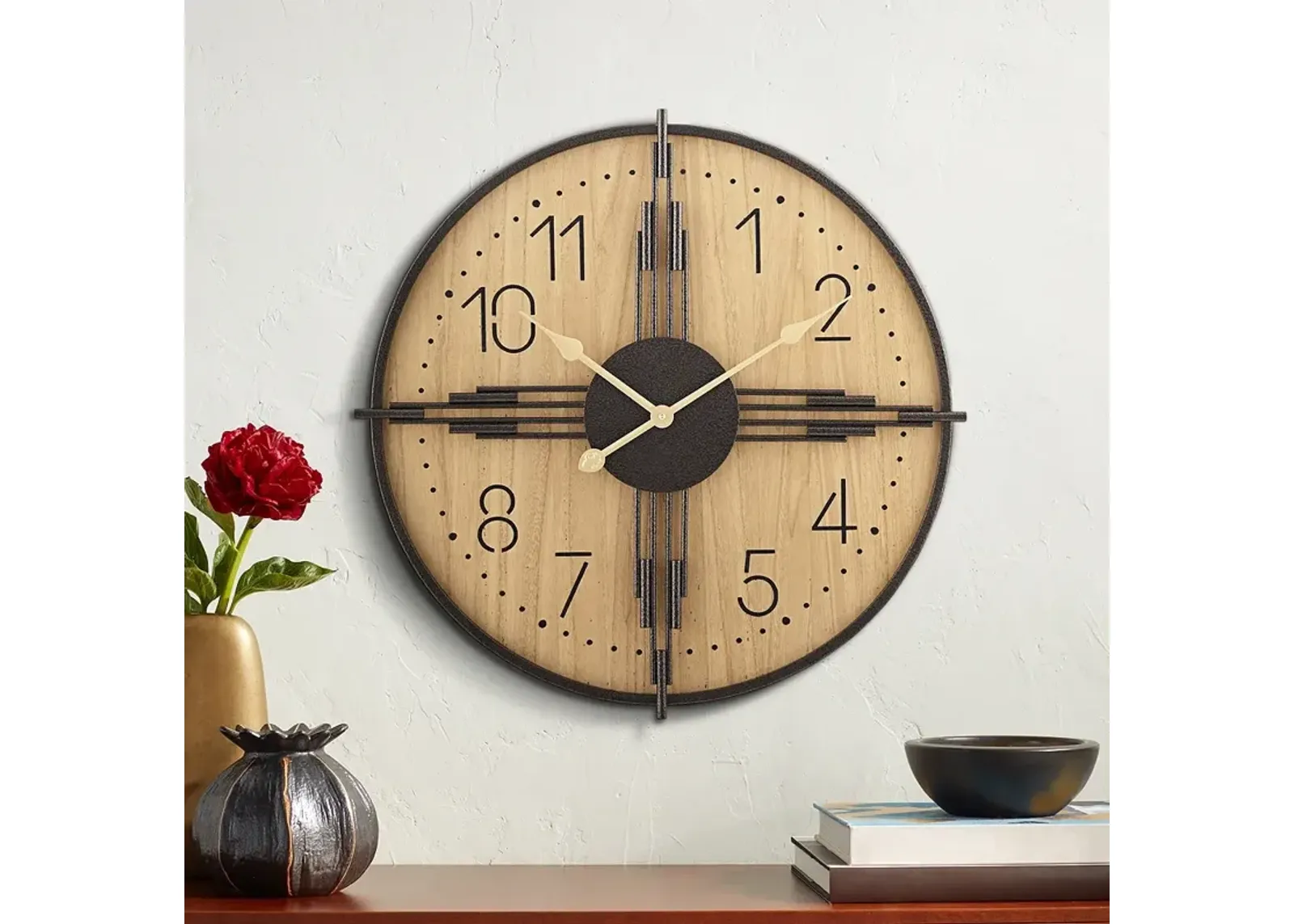 York 23.5" Round Matte Wood Antique Bronze Battery Powered Wall Clock