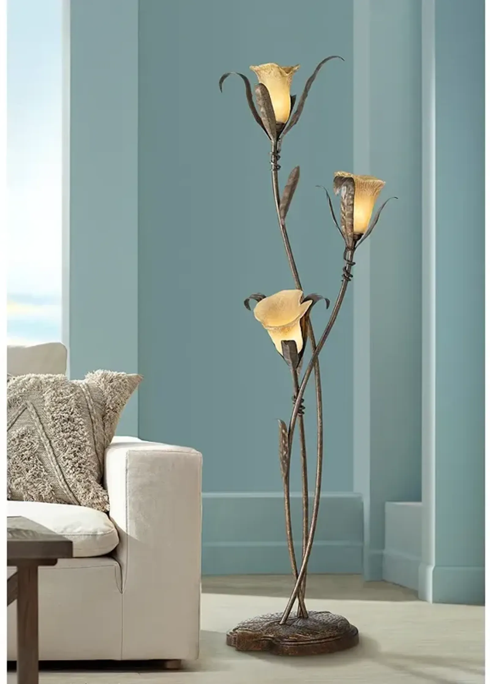 Franklin Iron Works Lilies 68 1/4" Rustic Bronze and Gold Floor Lamp