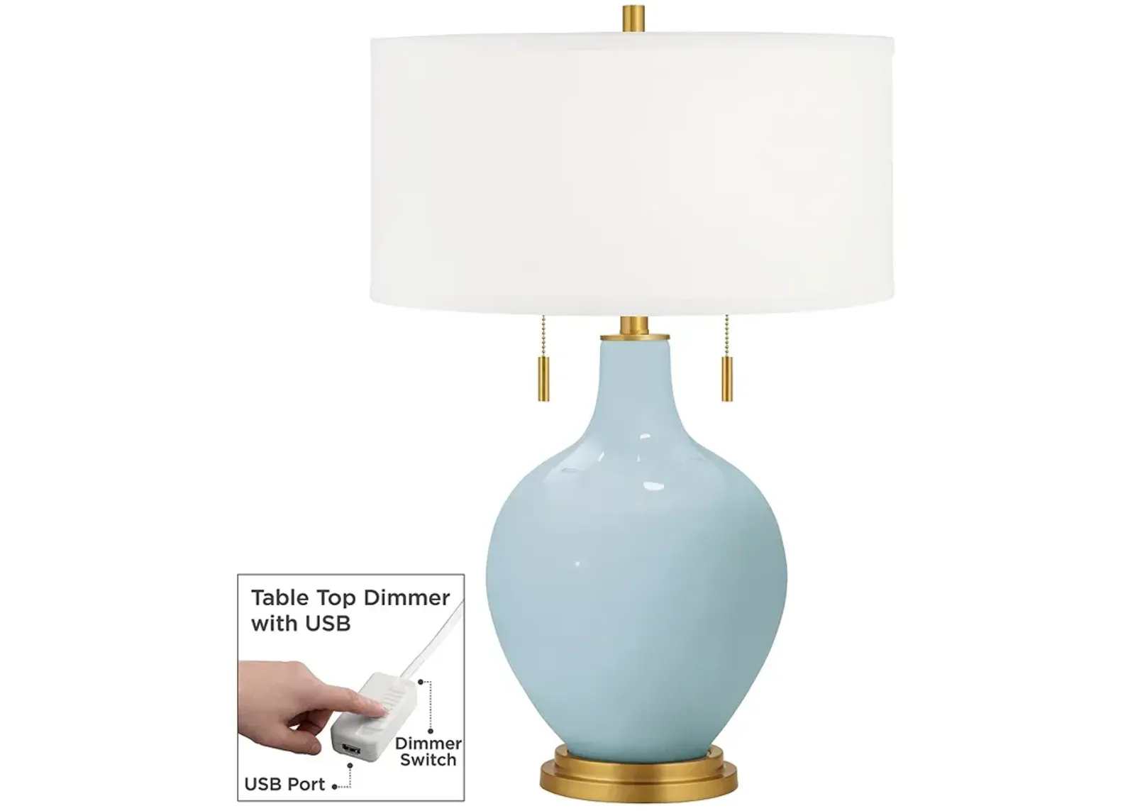 Color Plus Toby Brass 28" Vast Sky Blue Table Lamp with USB Dimmer