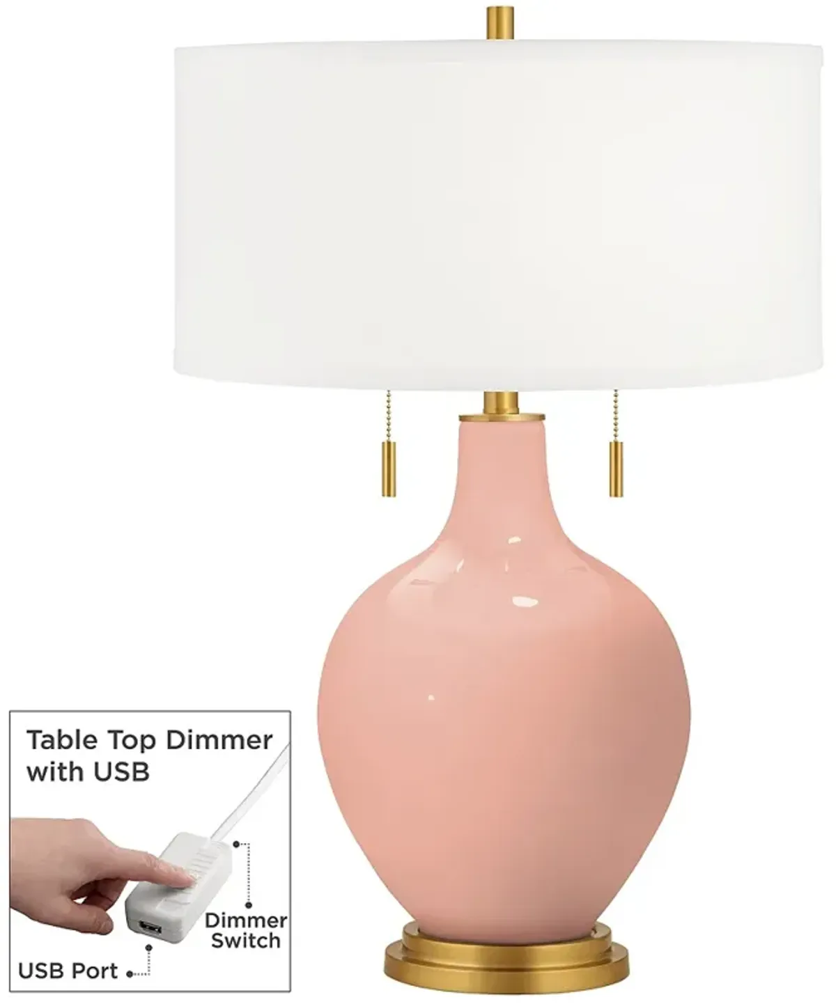 Color Plus Toby Brass 28" Mellow Coral Pink Table Lamp with USB Dimmer