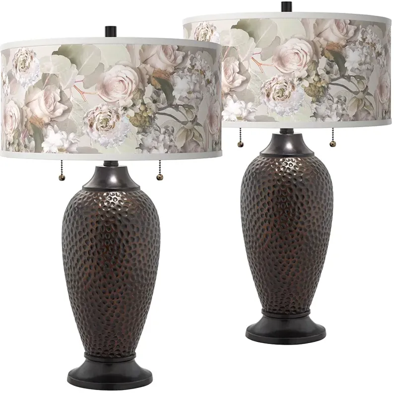 Giclee Glow Zoey 24 1/2" Rosy Blossoms Bronze Table Lamps Set of 2