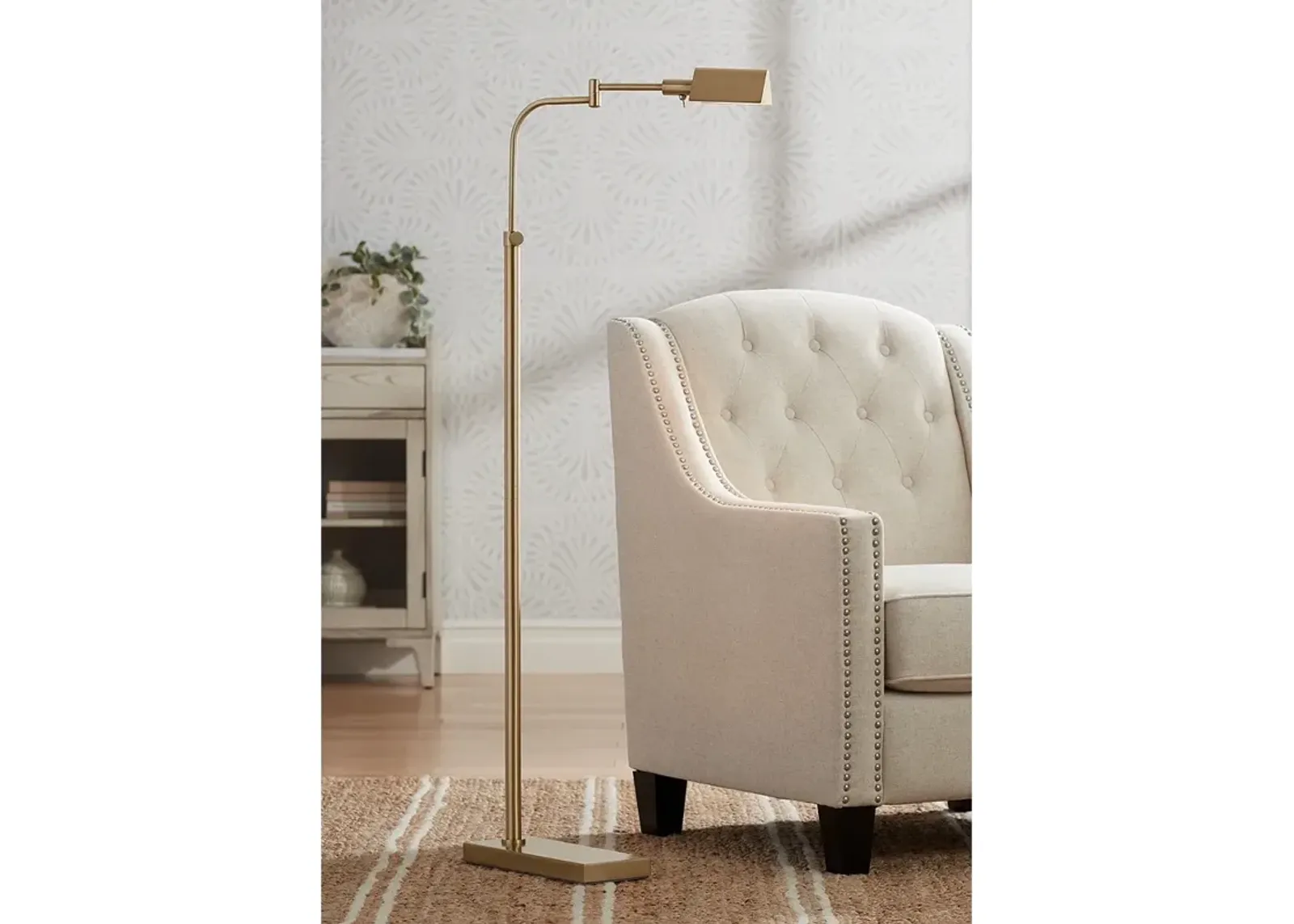 Possini Euro Keegan Warm Gold Adjustable Swing Arm Pharmacy Floor Lamp