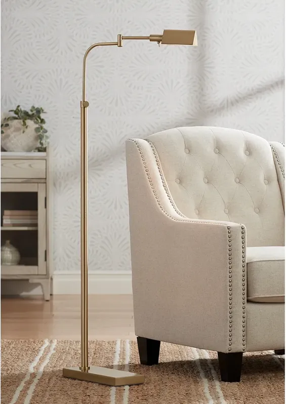 Possini Euro Keegan Warm Gold Adjustable Swing Arm Pharmacy Floor Lamp