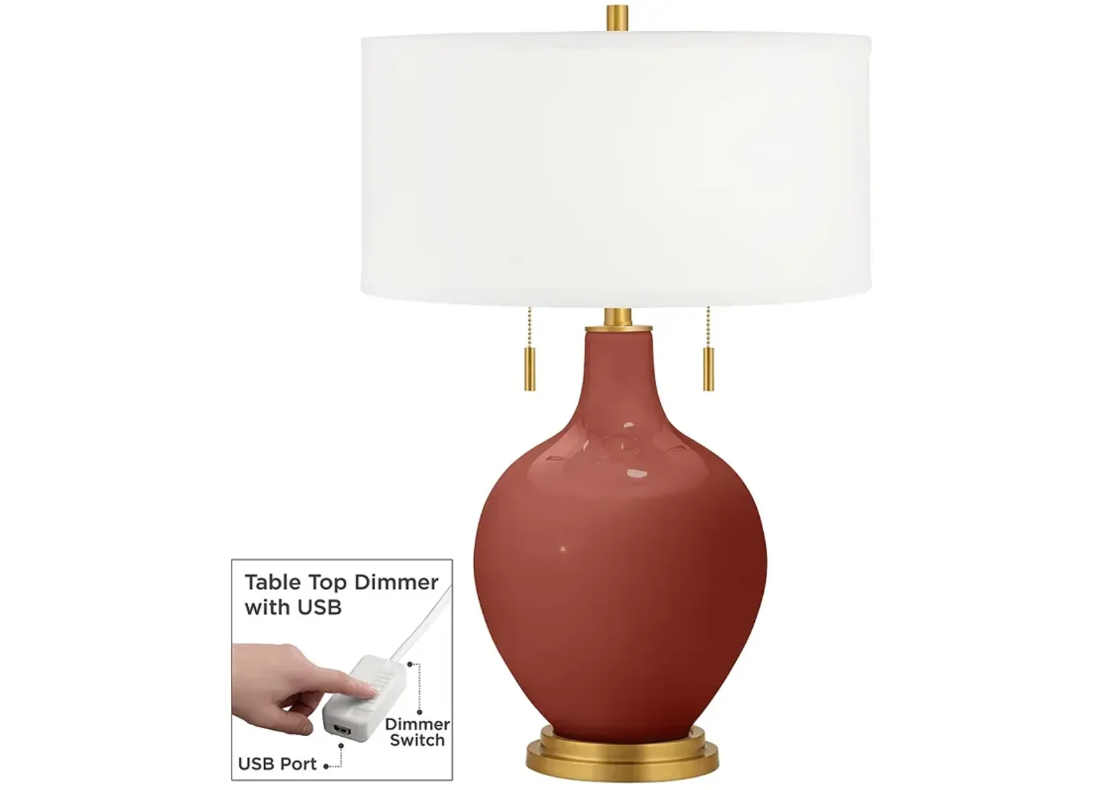 Color Plus Toby Brass Madeira Red Table Lamp with USB Dimmer